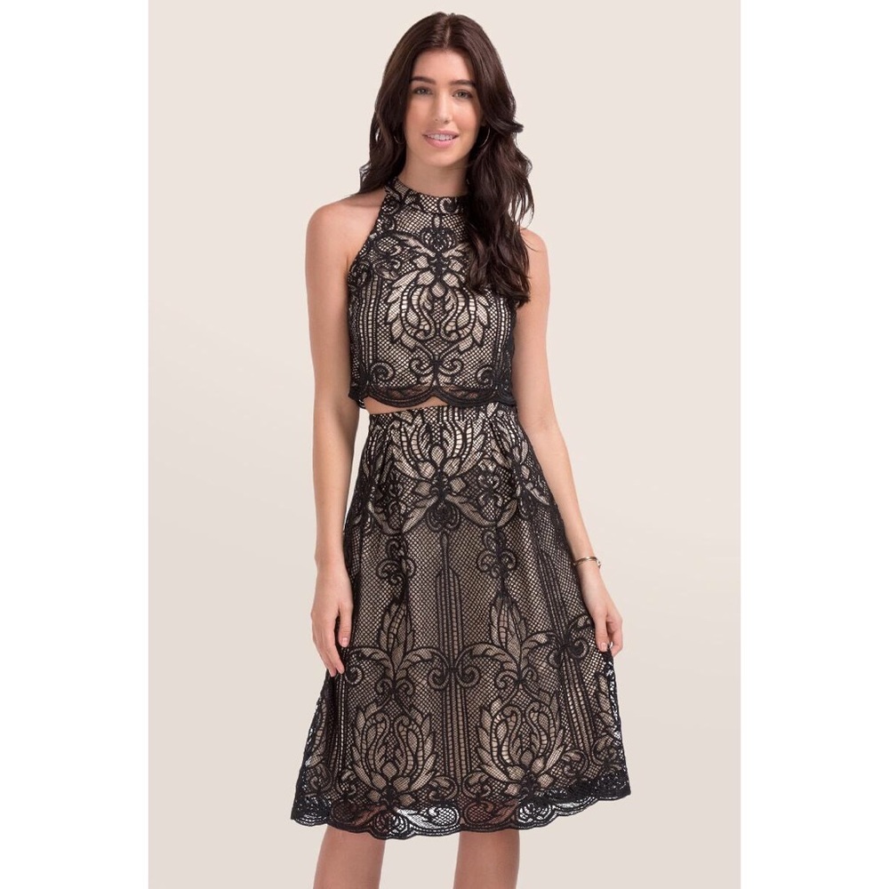 Francesca’s Lace Two-Piece Skirt and Shirt Set